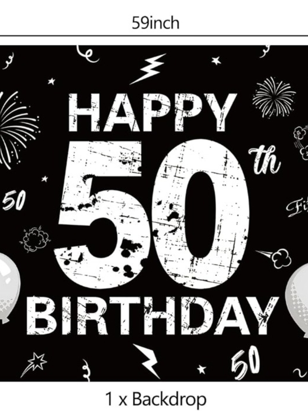 35"×59" Happy 50th Birthday Backdrop - Black & White